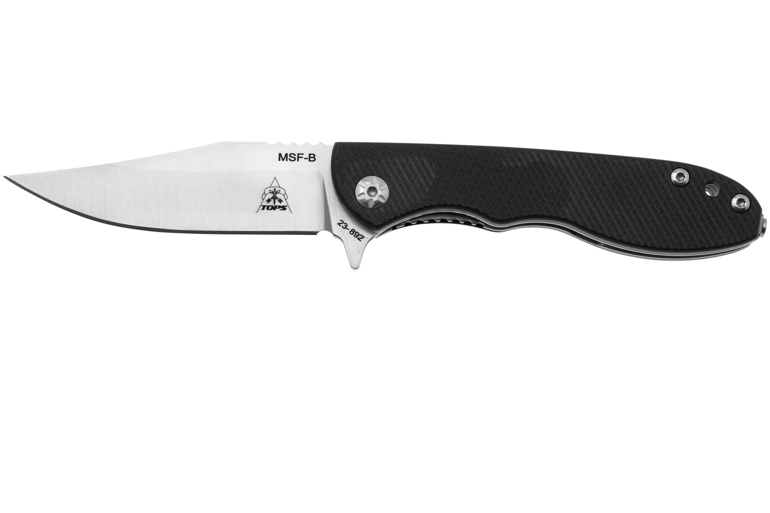 TOPS Knives Mini Scandi Folder MSFB, Satin Elmax, Black G10, pocket