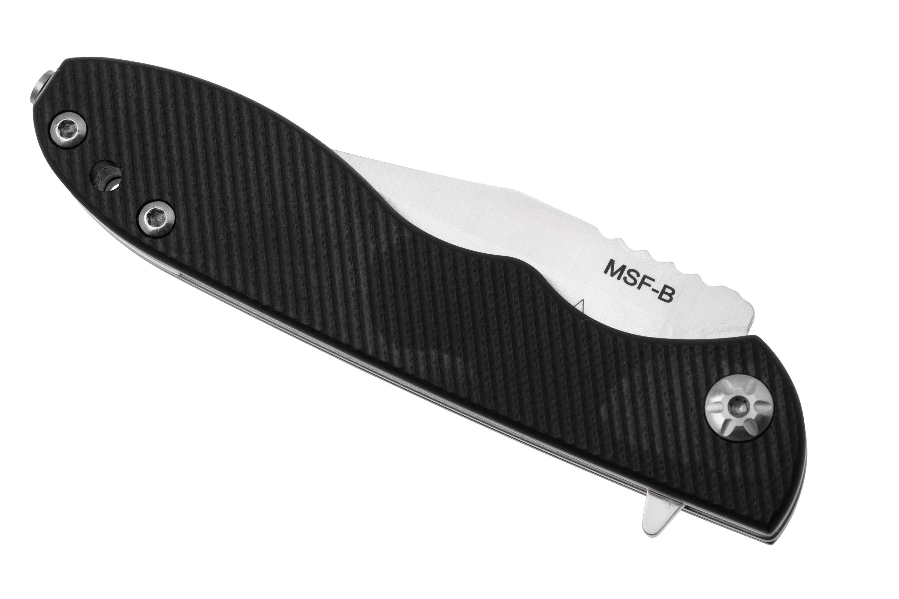 TOPS Knives Mini Scandi Folder MSFB, Satin Elmax, Black G10, pocket