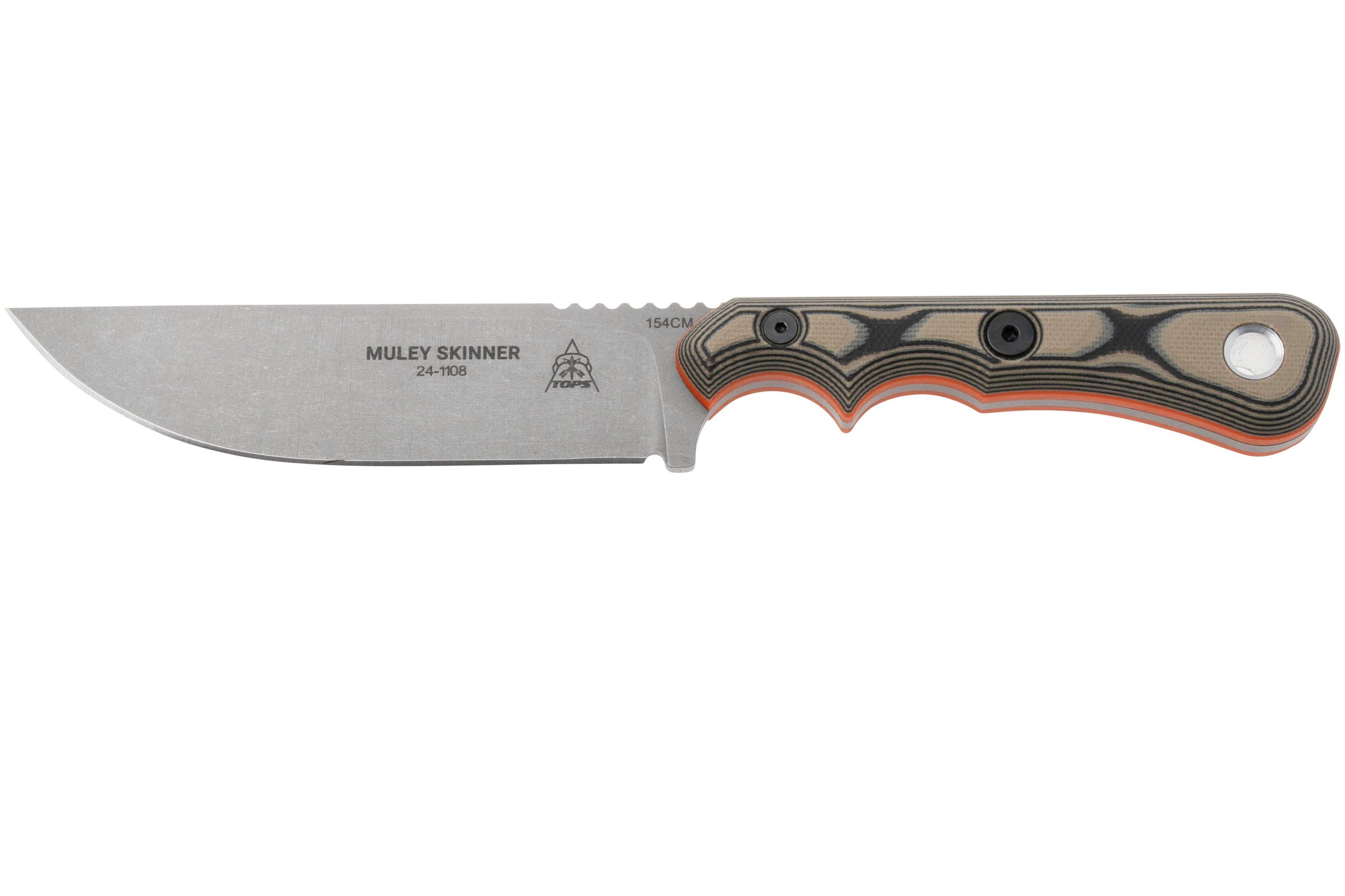 TOPS Knives Muley Skinner MSKIN-01, 154CM Tumble Finish, Tan Black G10 ...