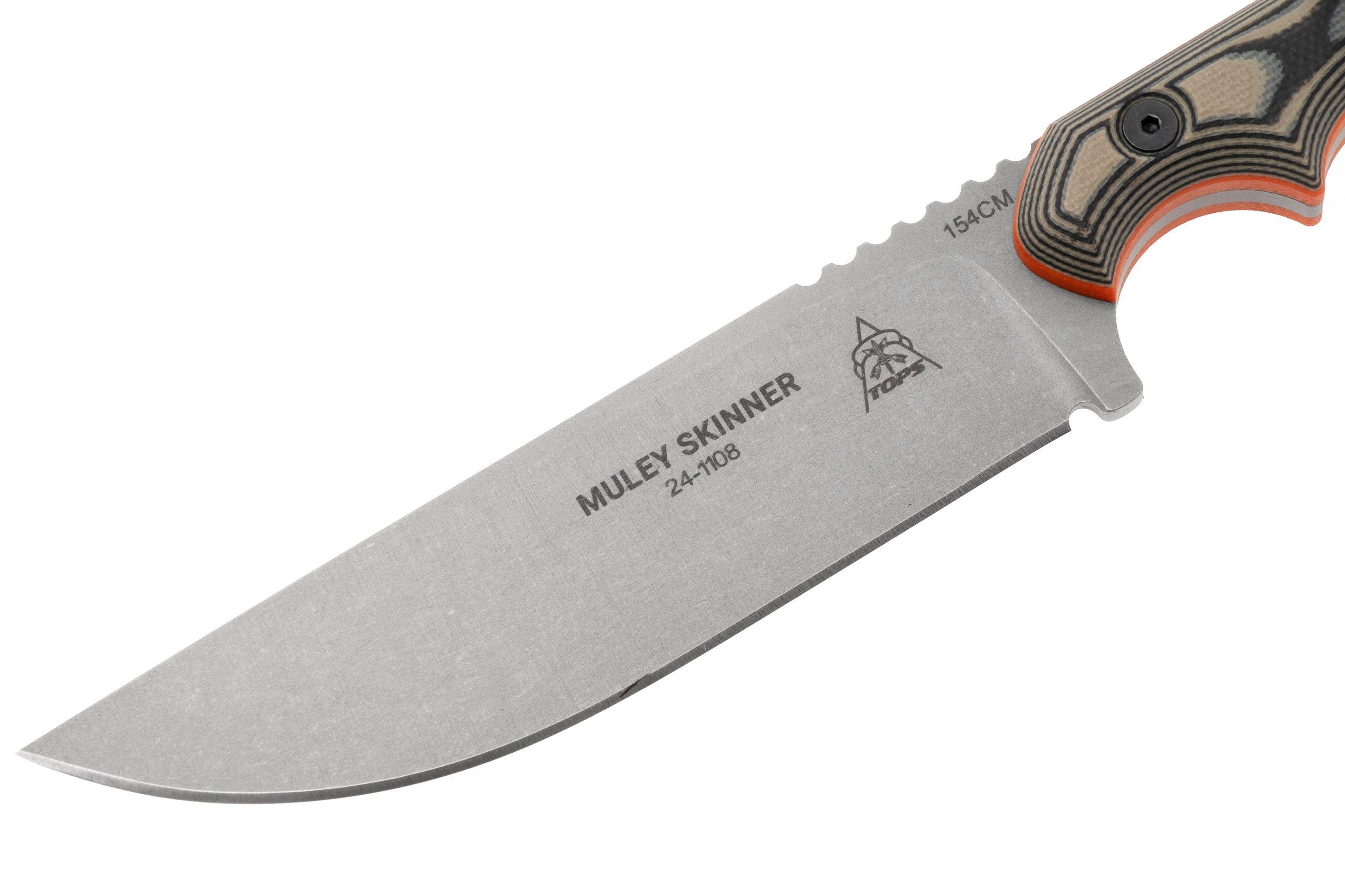 TOPS Knives Muley Skinner MSKIN-01, 154CM Tumble Finish, Tan Black G10 ...