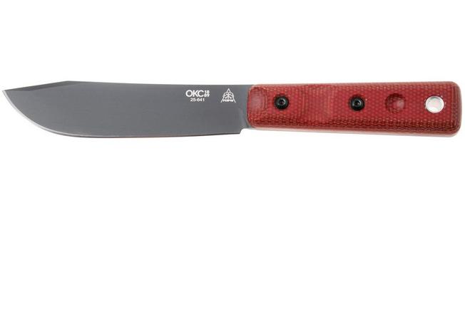 Afbeelding voor TOPS Knives Ontario XL Hunter ON7026B, Sniper Grey Traction Coated 1095 Carbon Steel, Red Canvas Micarta jachtmes