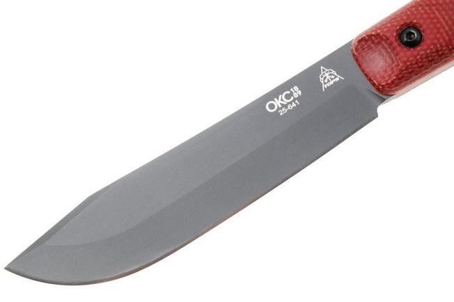 Afbeelding voor TOPS Knives Ontario XL Hunter ON7026B, Sniper Grey Traction Coated 1095 Carbon Steel, Red Canvas Micarta jachtmes