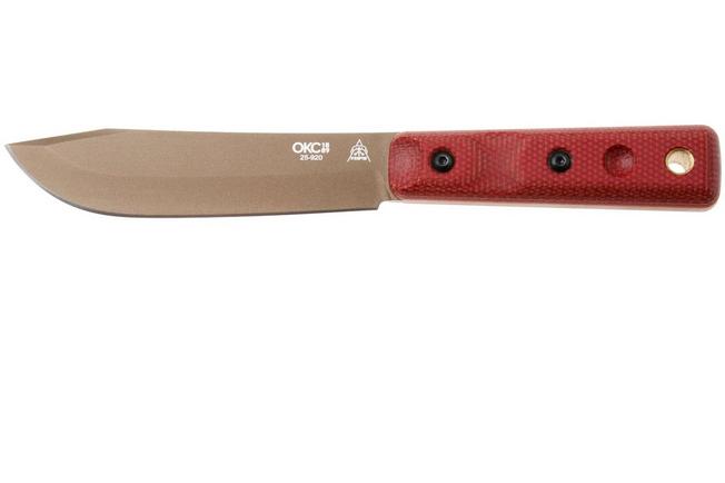 Afbeelding voor TOPS Knives Ontario XL Hunter ON7026, Midnight Bronze Traction Coated 1095 Carbon Steel, Red Canvas Micarta jachtmes