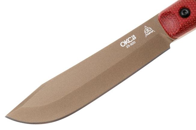 Afbeelding voor TOPS Knives Ontario XL Hunter ON7026, Midnight Bronze Traction Coated 1095 Carbon Steel, Red Canvas Micarta jachtmes