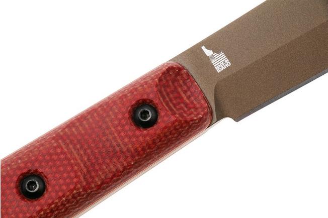 Afbeelding voor TOPS Knives Ontario XL Hunter ON7026, Midnight Bronze Traction Coated 1095 Carbon Steel, Red Canvas Micarta jachtmes