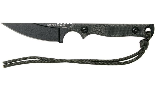 Tops Scalpel Fixed Blade Knife Black Linen Micarta Handle Plain