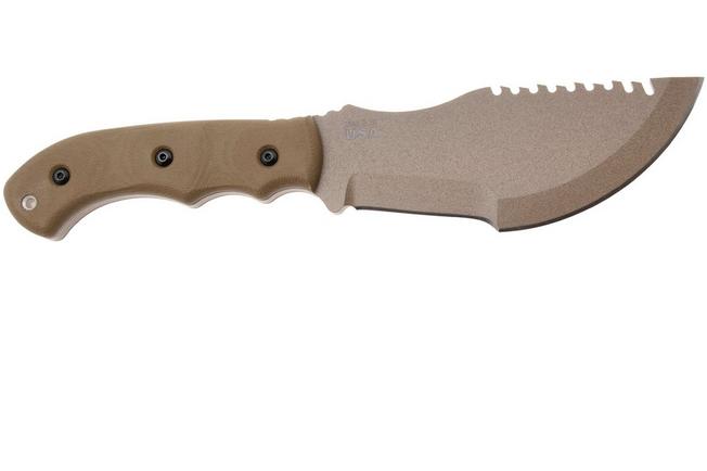 Afbeelding voor TOPS Knives TBT01-TAN Tom Brown Tracker #1 Large TBT01-TAN Coyote Tan 1095, Green Canvas Micarta, survivalmes, Tom Brown design