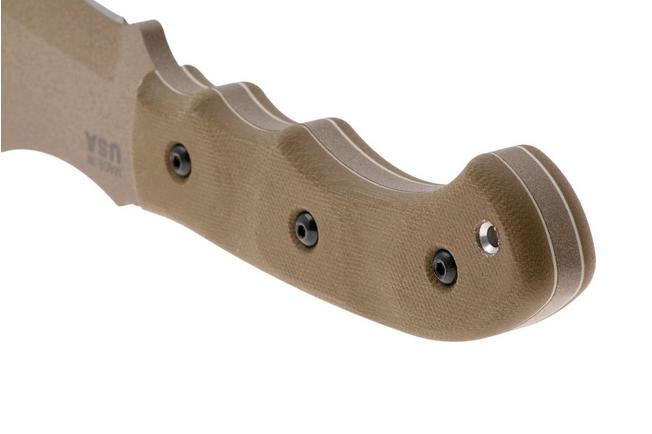 Afbeelding voor TOPS Knives TBT01-TAN Tom Brown Tracker #1 Large TBT01-TAN Coyote Tan 1095, Green Canvas Micarta, survivalmes, Tom Brown design