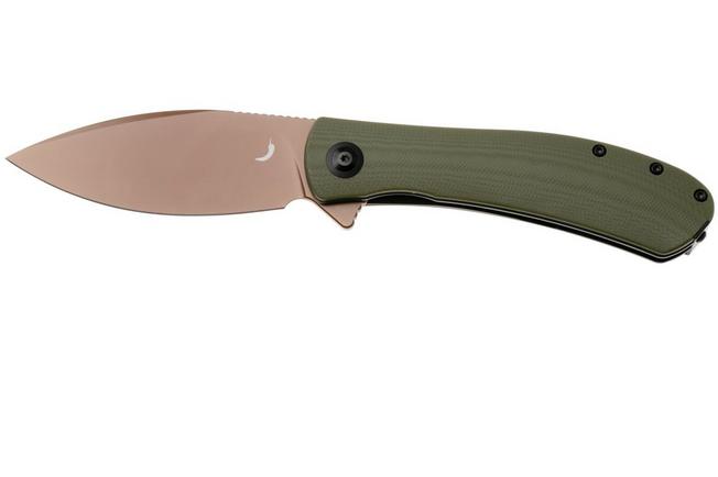 Afbeelding voor Trollsky Knives Mandu XL, Burns Twice Edition, MT025-XL, Gold PVD 14C28N, OD Green G10 zakmes