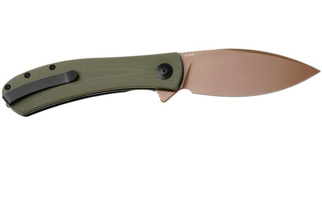 Afbeelding voor Trollsky Knives Mandu XL, Burns Twice Edition, MT025-XL, Gold PVD 14C28N, OD Green G10 zakmes