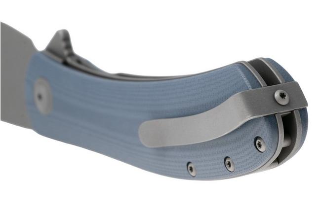 Bild für Trollsky Knives Mandu XL, Chili Pepper Team Edition, MT026-XL, Dark Bead Blasted D2, Grey/Blue G10 Taschenmesser