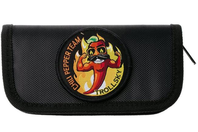 Bild für Trollsky Knives Mandu XL, Chili Pepper Team Edition, MT026-XL, Dark Bead Blasted D2, Grey/Blue G10 Taschenmesser