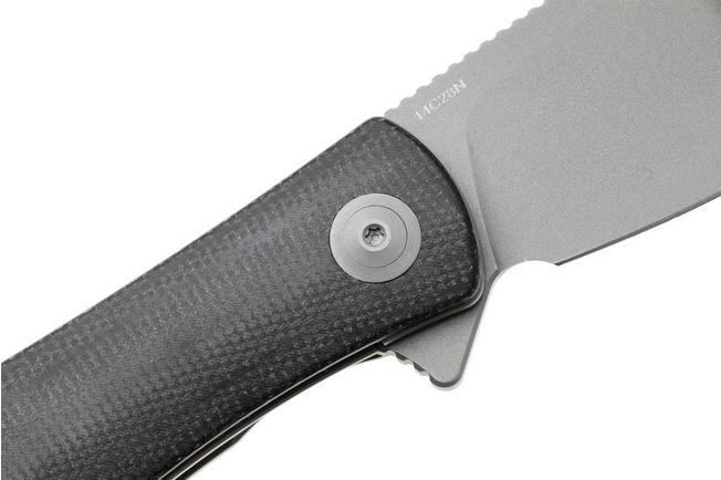 Afbeelding voor Trollsky Knives Mandu XL MT036-XL Dark Bead Blast 14C28N, Black Micarta, zakmes