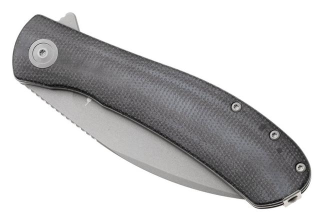 Afbeelding voor Trollsky Knives Mandu XL MT036-XL Dark Bead Blast 14C28N, Black Micarta, zakmes