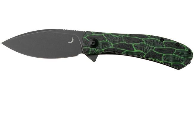 Afbeelding voor Trollsky Knives Mandu XL MT037-XL Black Stonewashed PVD 14C28N, Green Turtle G10, zakmes