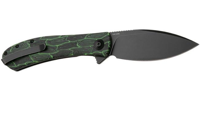 Afbeelding voor Trollsky Knives Mandu XL MT037-XL Black Stonewashed PVD 14C28N, Green Turtle G10, zakmes