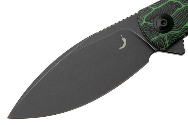 Afbeelding voor Trollsky Knives Mandu XL MT037-XL Black Stonewashed PVD 14C28N, Green Turtle G10, zakmes