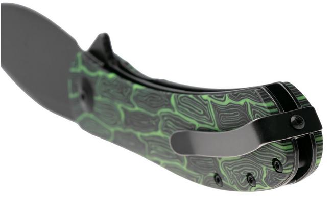 Afbeelding voor Trollsky Knives Mandu XL MT037-XL Black Stonewashed PVD 14C28N, Green Turtle G10, zakmes