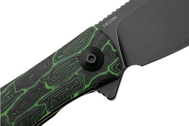 Afbeelding voor Trollsky Knives Mandu XL MT037-XL Black Stonewashed PVD 14C28N, Green Turtle G10, zakmes