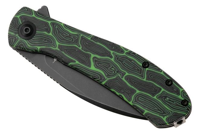 Afbeelding voor Trollsky Knives Mandu XL MT037-XL Black Stonewashed PVD 14C28N, Green Turtle G10, zakmes