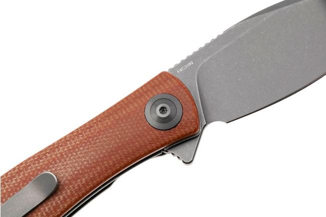 Afbeelding voor Trollsky Knives Mandu Evo MTE006 Stonewashed 14C28N, Brown Micarta, zakmes, Michael Trollsky design