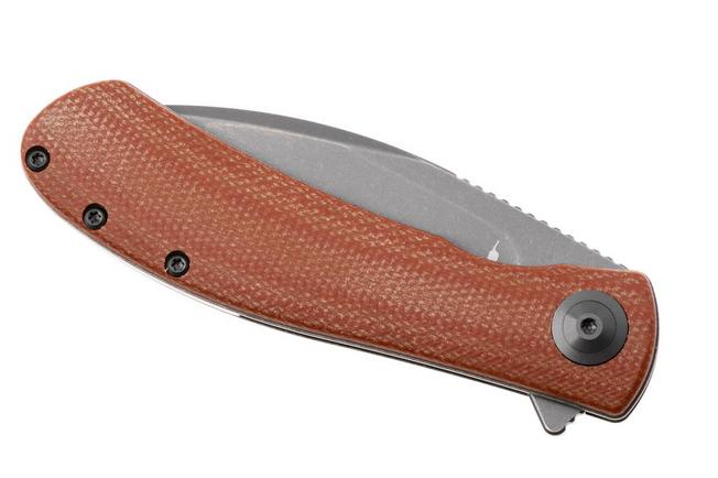 Afbeelding voor Trollsky Knives Mandu Evo MTE006 Stonewashed 14C28N, Brown Micarta, zakmes, Michael Trollsky design