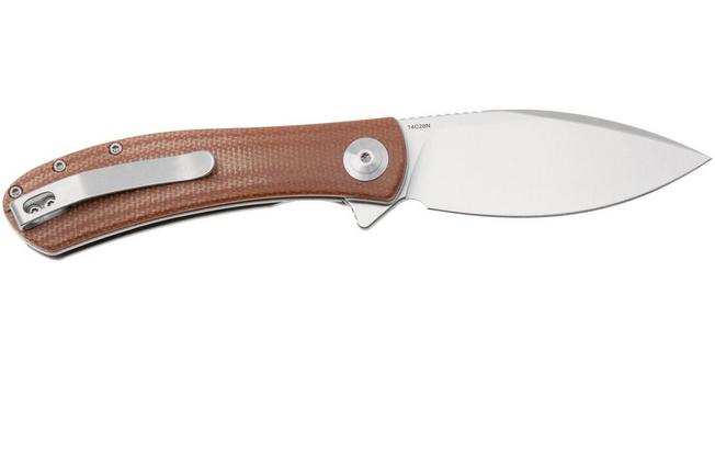 Afbeelding voor Trollsky Knives Mandu Evo MTE007 Satin 14C28N, Brown Micarta, zakmes, Michael Trollsky design