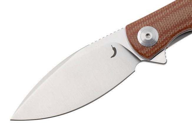 Afbeelding voor Trollsky Knives Mandu Evo MTE007 Satin 14C28N, Brown Micarta, zakmes, Michael Trollsky design
