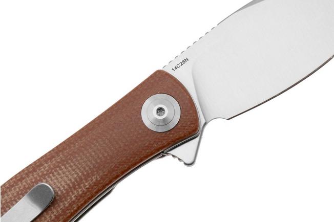 Afbeelding voor Trollsky Knives Mandu Evo MTE007 Satin 14C28N, Brown Micarta, zakmes, Michael Trollsky design