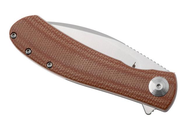 Afbeelding voor Trollsky Knives Mandu Evo MTE007 Satin 14C28N, Brown Micarta, zakmes, Michael Trollsky design