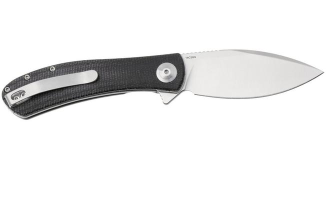 Afbeelding voor Trollsky Knives Mandu Evo MTE008 Satin 14C28N, Black Micarta, zakmes, Michael Trollsky design