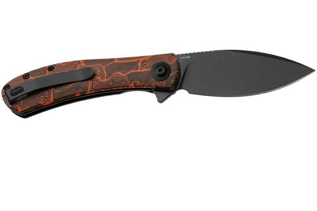 Afbeelding voor Trollsky Knives Mandu EVO MTE012 Blackwashed 14C28N, Orange Turtle G10, zakmes, Michael Trollsky design