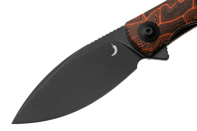 Afbeelding voor Trollsky Knives Mandu EVO MTE012 Blackwashed 14C28N, Orange Turtle G10, zakmes, Michael Trollsky design