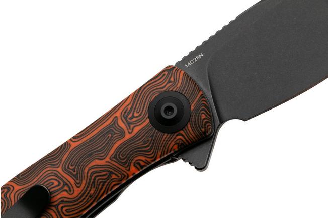 Afbeelding voor Trollsky Knives Mandu EVO MTE012 Blackwashed 14C28N, Orange Turtle G10, zakmes, Michael Trollsky design
