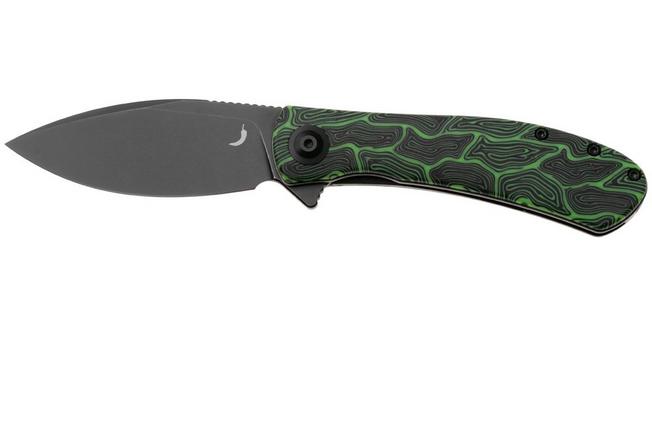 Afbeelding voor Trollsky Knives Mandu Evo MTE017 Black Stonewashed 14C28N, Green Turtle G10, zakmes