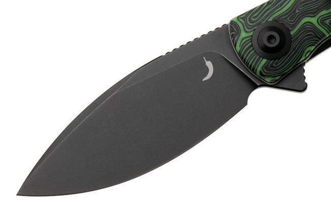 Afbeelding voor Trollsky Knives Mandu Evo MTE017 Black Stonewashed 14C28N, Green Turtle G10, zakmes