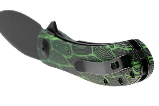 Afbeelding voor Trollsky Knives Mandu Evo MTE017 Black Stonewashed 14C28N, Green Turtle G10, zakmes