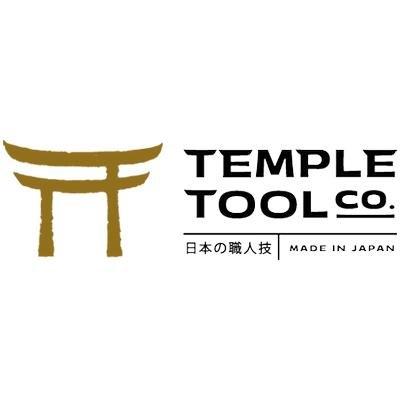 Temple Tool merklogo in zwarte letters en bruin logo