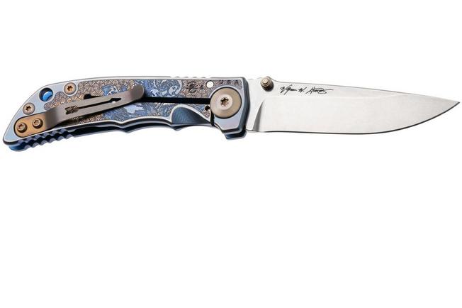 Afbeelding voor Spartan Blades Harsey Folder 3.25 Angel SF10ANGLSW, Stonewashed CPM MagnaCut, Blue Titanium zakmes, Bill Harsey design