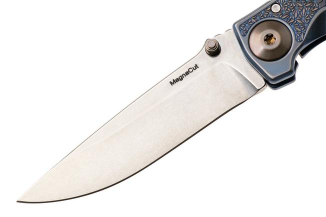 Afbeelding voor Spartan Blades Harsey Folder 3.25 Angel SF10ANGLSW, Stonewashed CPM MagnaCut, Blue Titanium zakmes, Bill Harsey design