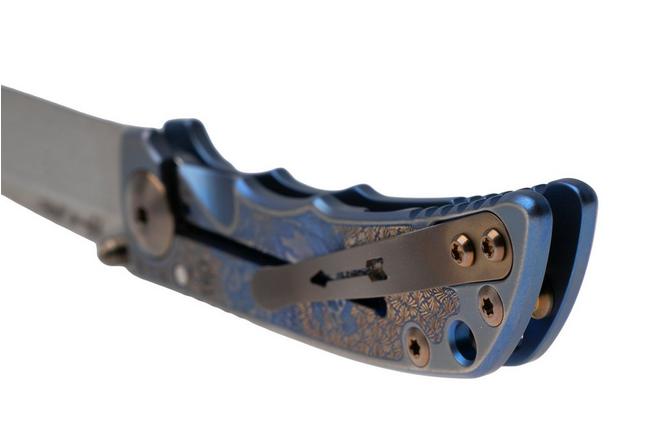 Afbeelding voor Spartan Blades Harsey Folder 3.25 Angel SF10ANGLSW, Stonewashed CPM MagnaCut, Blue Titanium zakmes, Bill Harsey design