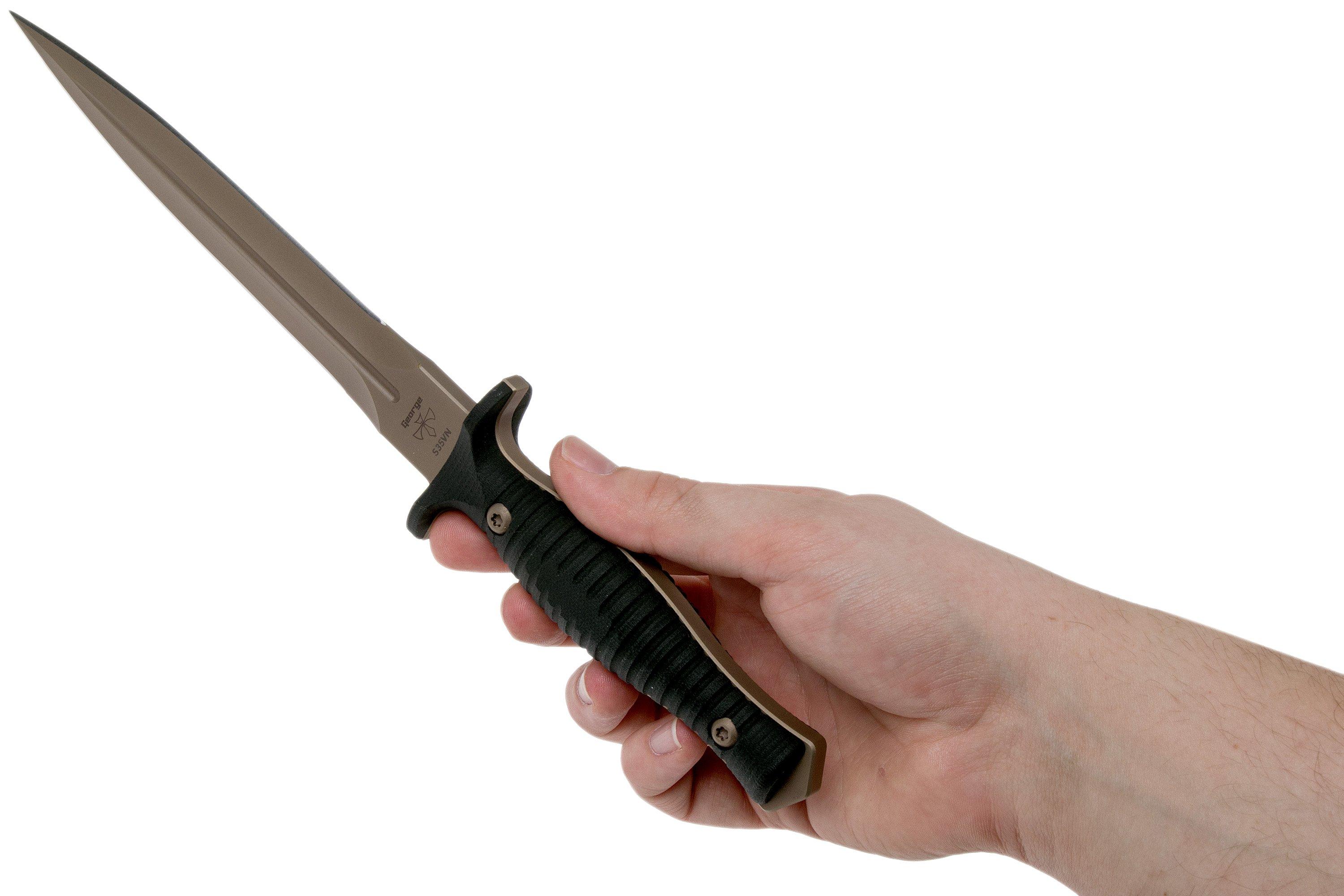 Spartan Blades V14 Dagger Flat Dark Earth Blade, Black Handle