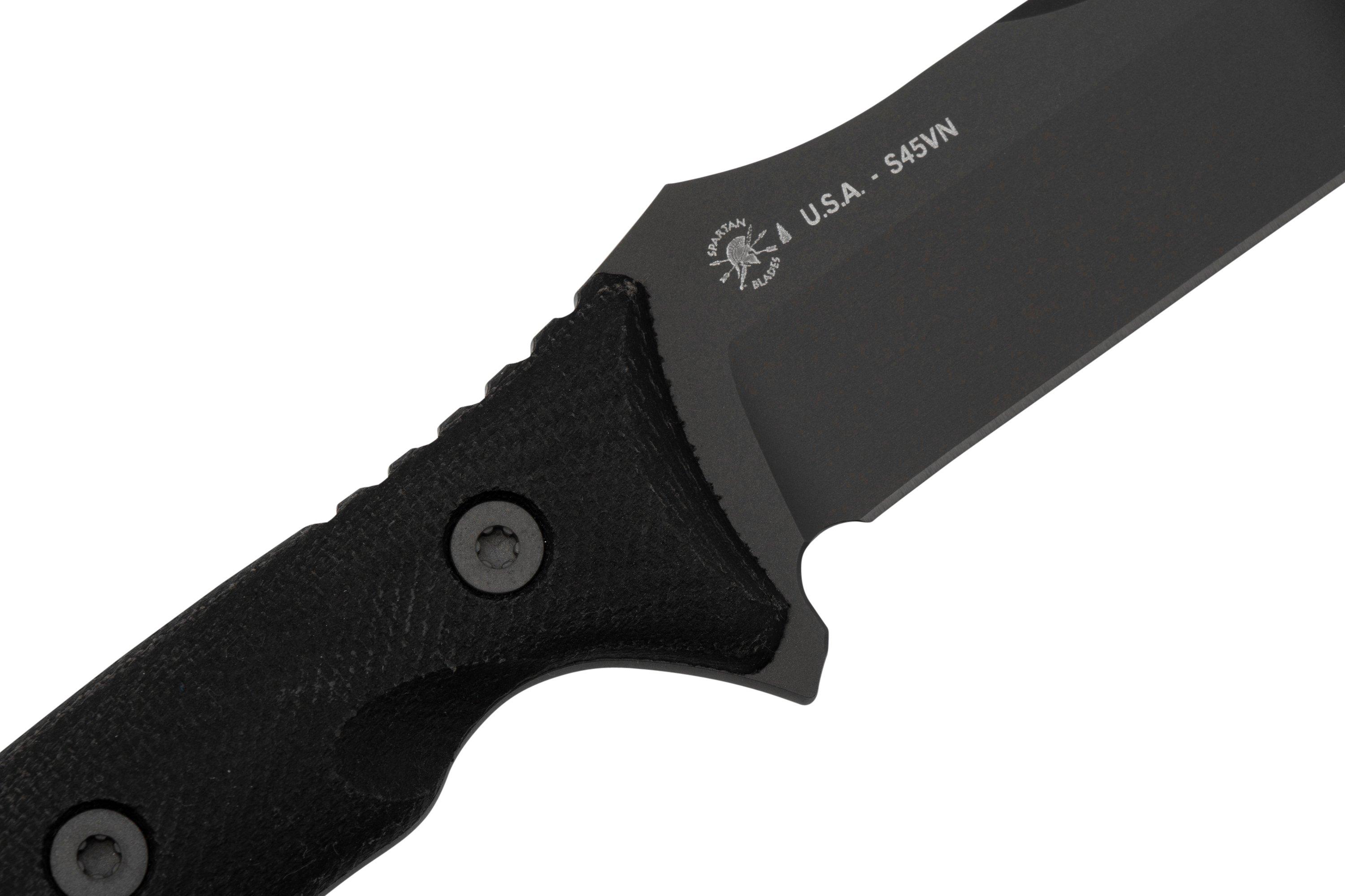 Spartan Blades Moros SB53BKBKNLBK Black, Black Micarta, MolleBlack Sheath, survival knife
