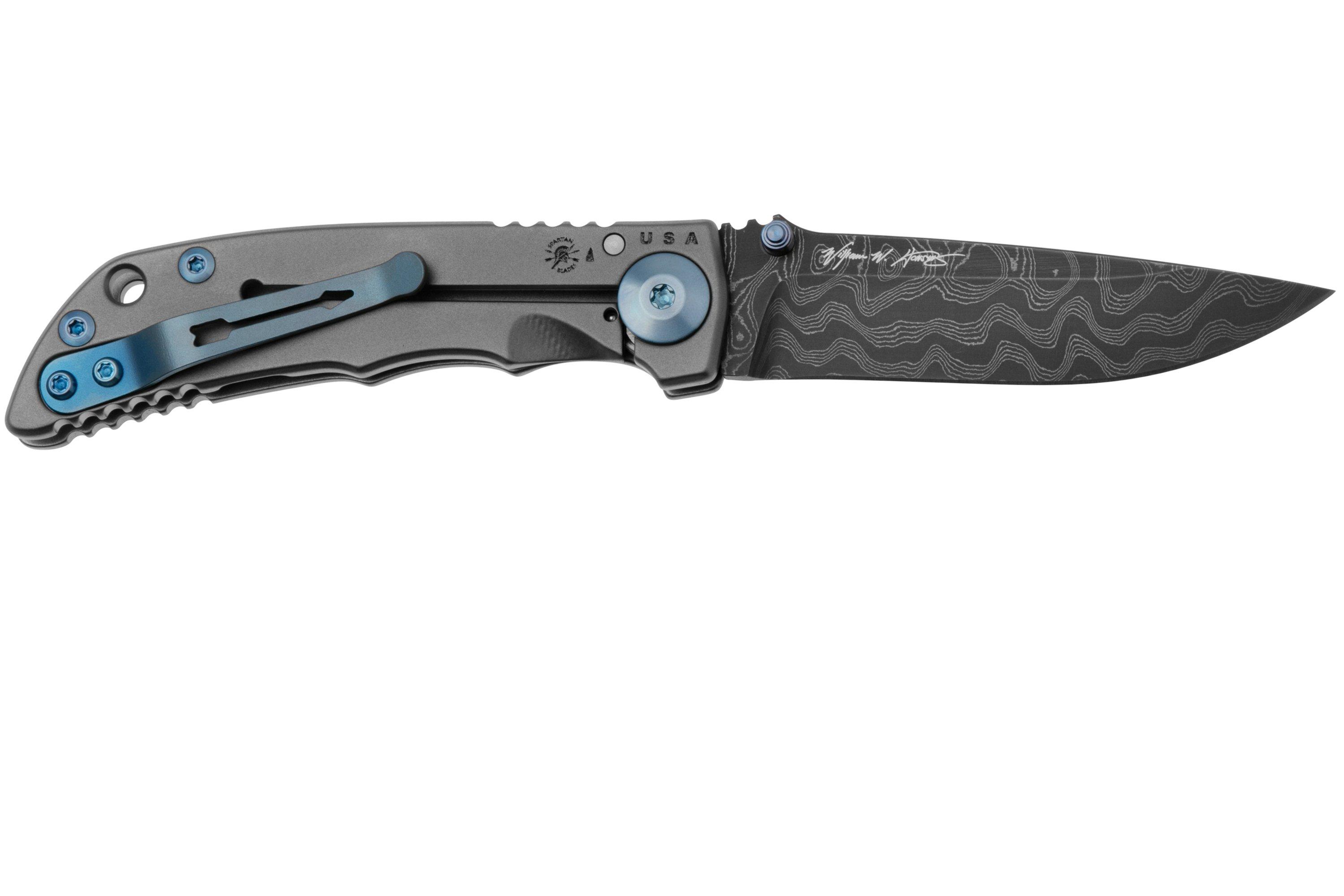 Spartan Blades Harsey Folder 3.25, SF10CUSTOMCNDAM CN Damascus Blue ...