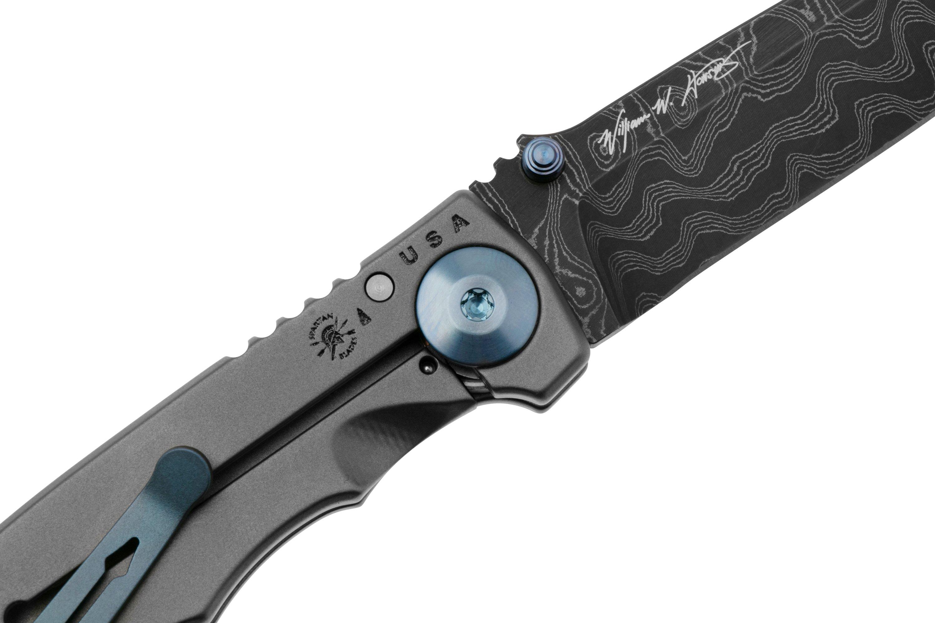 Spartan Blades Harsey Folder 3.25, SF10CUSTOMCNDAM CN Damascus Blue ...