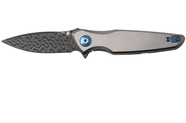 Afbeelding voor Spartan Blades Pandia SF16DMBL Chad Nichols Damascus, Titanium, Blue Hardware, zakmes