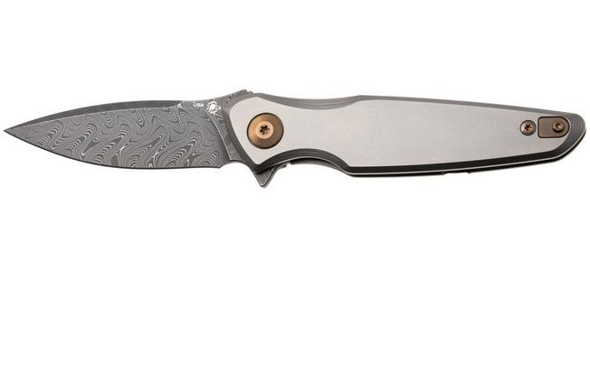 Afbeelding voor Spartan Blades Pandia SF16DMBZ Chad Nichols Damascus, Titanium, Bronze Hardware, zakmes