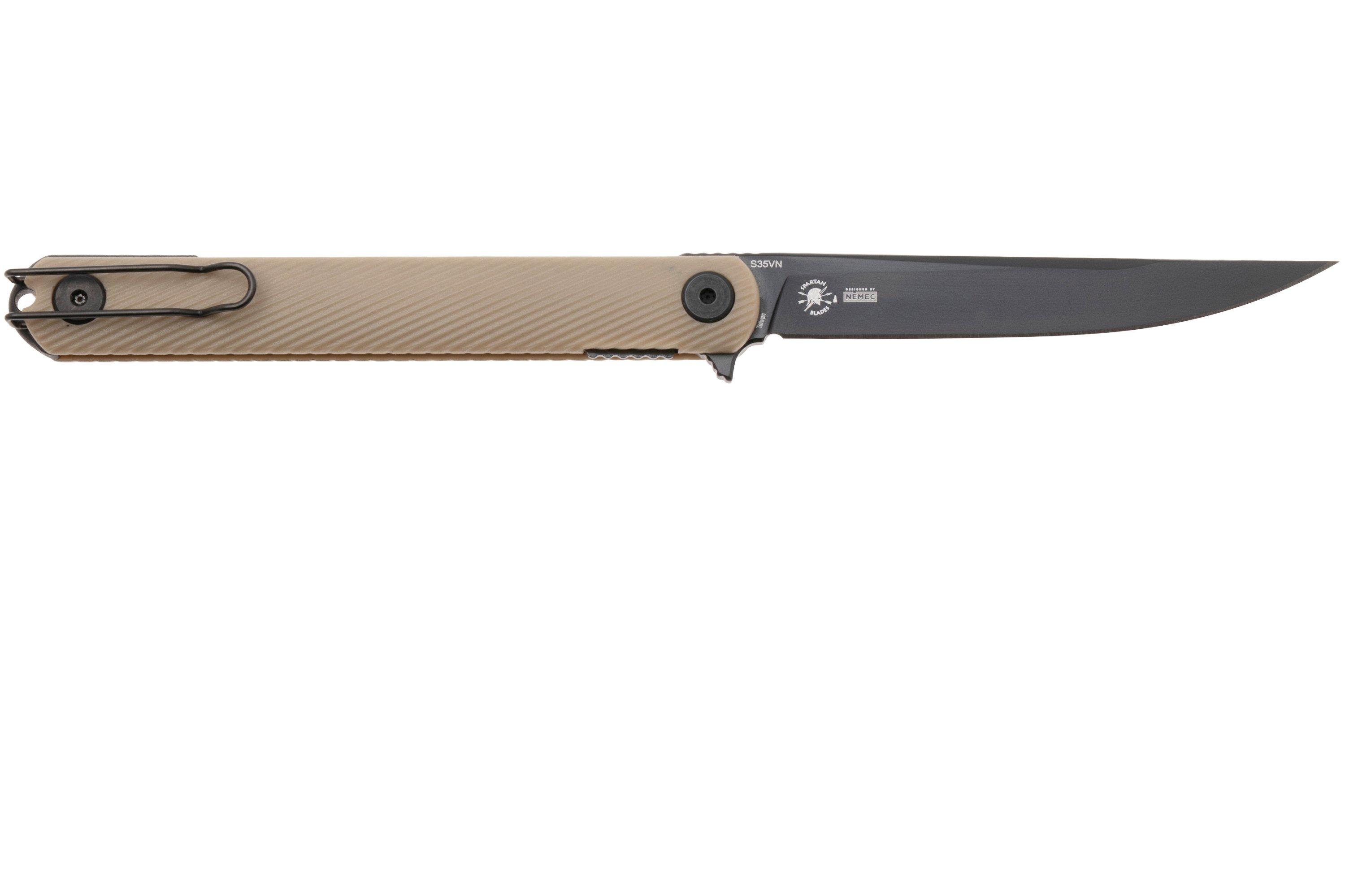 Spartan Blades Nemec Folder SFBL12TN, Black PVD CPM S35VN, Tan