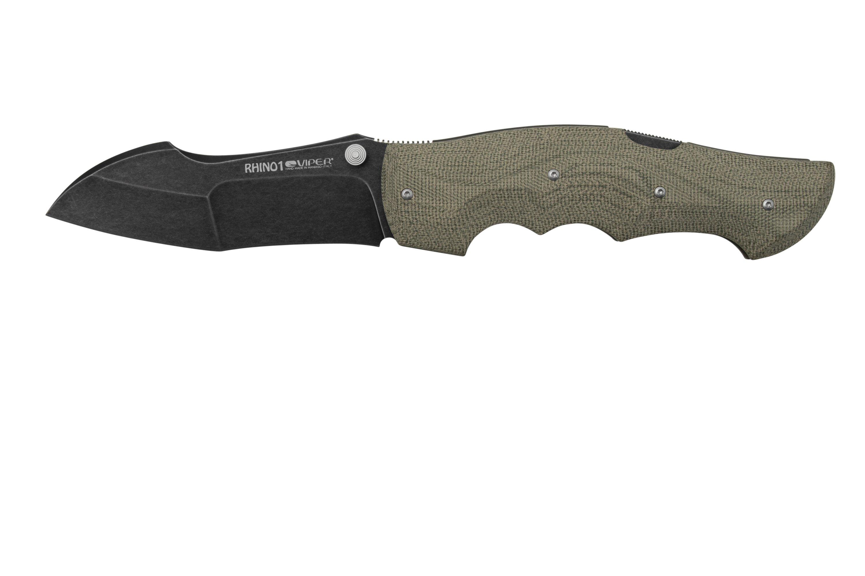 Viper Rhino 1, V5905CV, Blackwash Elmax, Green Canvas Micarta pocket