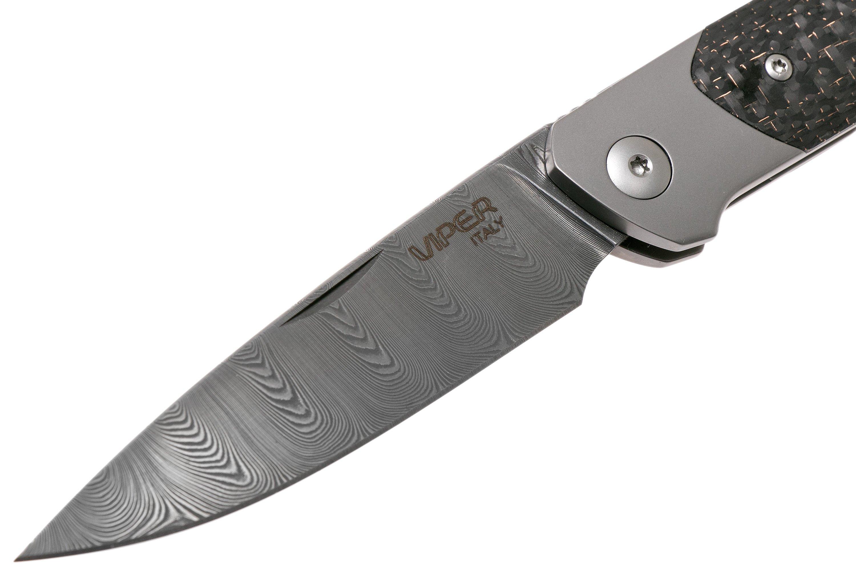 Viper Key VA5978FCB Bolster Damascus Copper Carbon fibre pocket knife